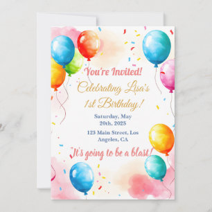 Convites Dreamcolor Watercolor Birthday Convide com Balões