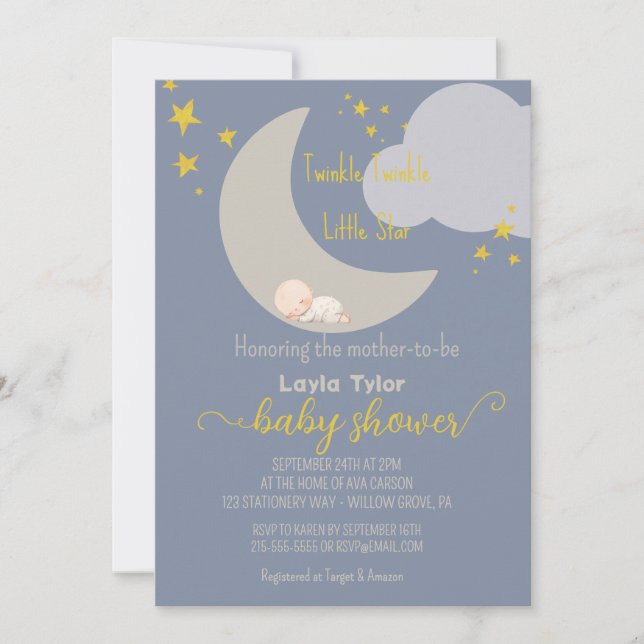 Convites Dreamle Twinkle Twinkle Pequeno Chá de fraldas de  (Frente)