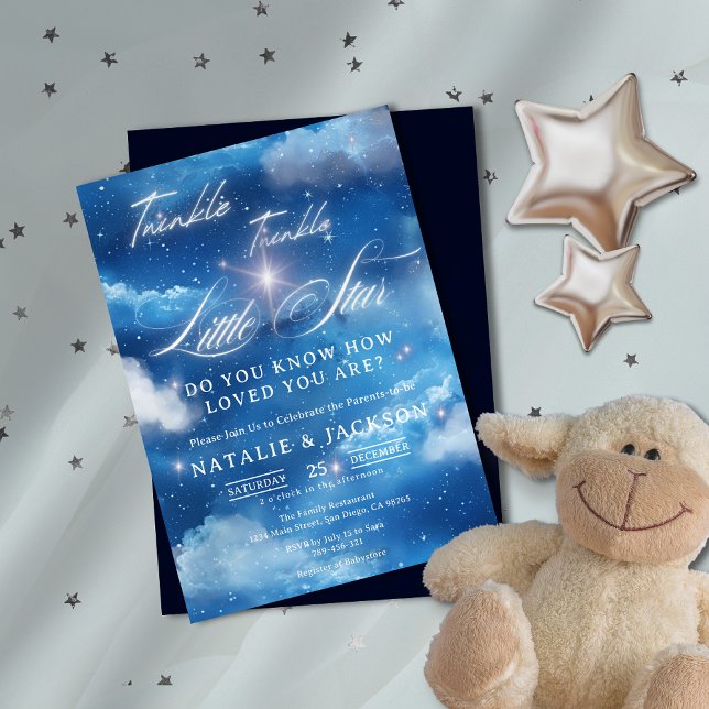 Convites Dreamle Twinkle Twinkle Pequeno Chá de fraldas de  (Dreamy Twinkle Twinkle Little Star Baby Shower Invitation)