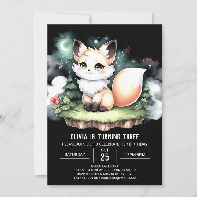 Convites DreamLittle Fox Birthday digital (Frente)