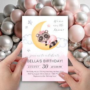 Convites Dreamover Sobre a Moon Raccoon Girl Aniversário