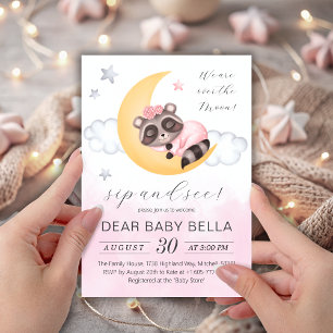 Convites Dreamover Sobre a Moon Raccoon Girl Sip and See