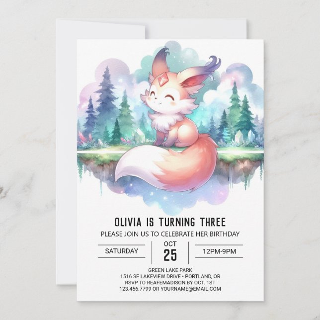 Convites Dreamsy Fox Birthday digital (Frente)