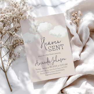 Convites Dreamy Beige Heaven Sent Baby Shower