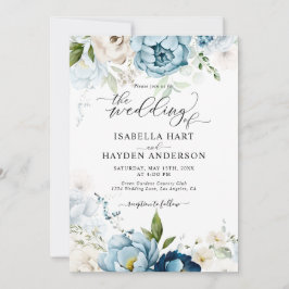 Convites Dreamy Blue Marinho Floral Tudo em 1 QR Code Weddi