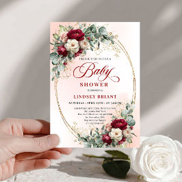 Convites Dreamy Bohemian Deep Red Floral Baby Shower