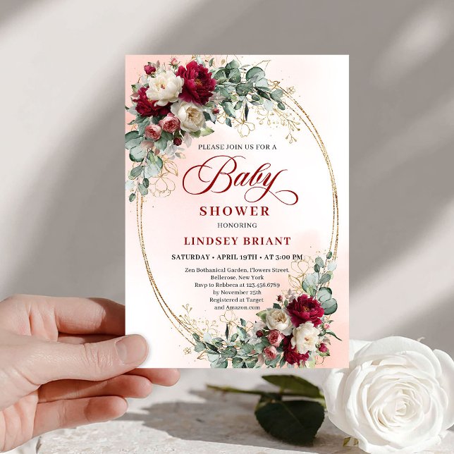 Convites Dreamy Bohemian Maroon Floral Baby Shower (Dreamy Bohemian Maroon Floral Baby Shower)
