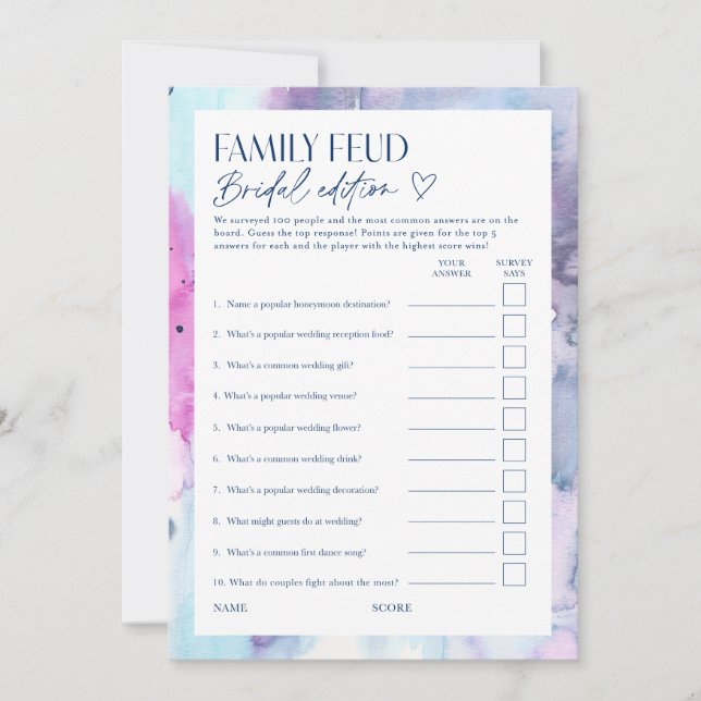 Convites Dreamy Bridal Feud Trivia Shower Game Card (Frente)