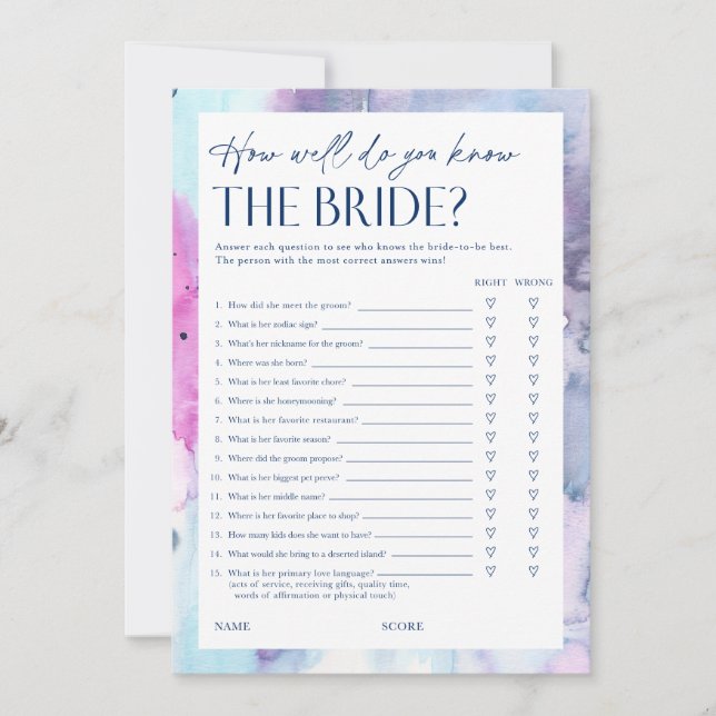 Convites Dreamy Bridal Shower Questionnaire Game Card (Frente)
