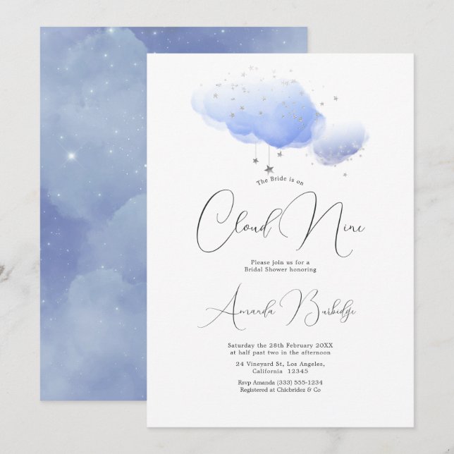 Convites Dreamy Cloud Nine Chá de panela (Frente/Verso)