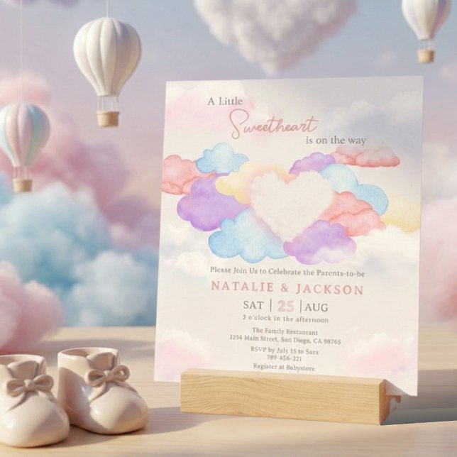 Convites Dreamy Clouds Little Sweetheart Coed Chá de fralda (Dreamy Clouds Little Sweetheart Coed Baby Shower Invitation)