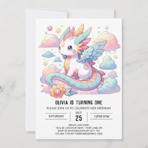 Convites Dreamy Cute Dragon primeiro aniversario