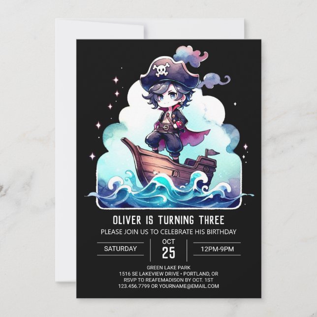 Convites Dreamy Cute Pirate Birthday (Frente)