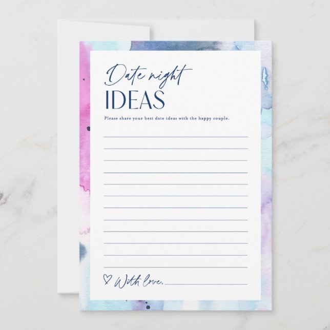 Convites Dreamy Date Night Ideas Bridal Shower Game Card (Frente)