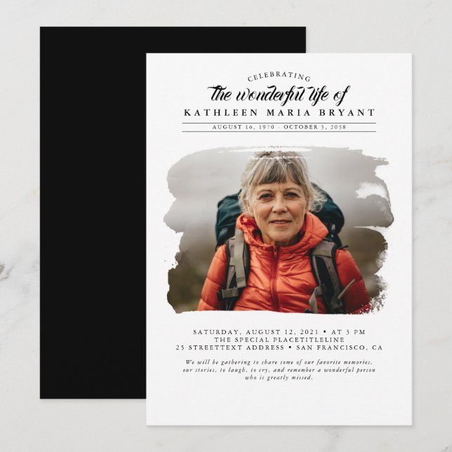 Convites Dreamy Elegant Celebration of Life Funeral Photo (Frente/Verso)