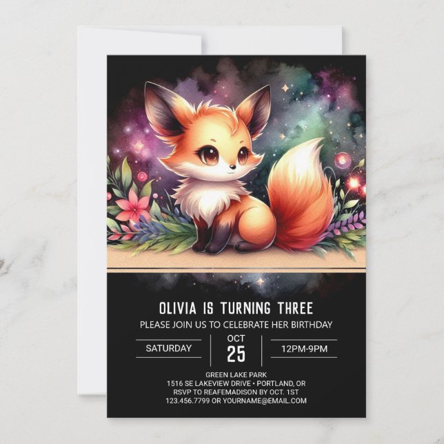 Convites Dreamy Elegant Fox Birthday (Frente)