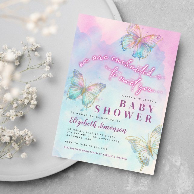 Convites Dreamy Encantou-se em Conhecê-Lo Chá de fraldas de (Dreamy Enchanted to Meet You Butterfly Baby Shower Invitation)