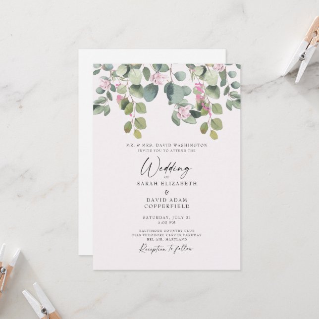 Convites Dreamy Eucalyptus & Pink Rose Weditation (Frente/Verso In Situ)