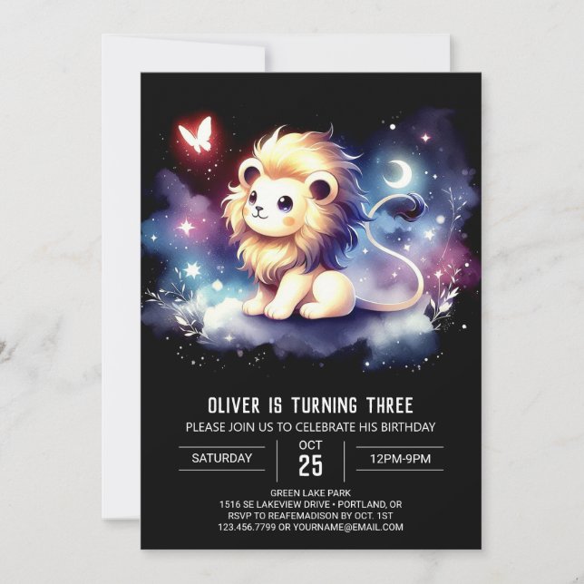 Convites Dreamy Fantasy Lion Birthday (Frente)