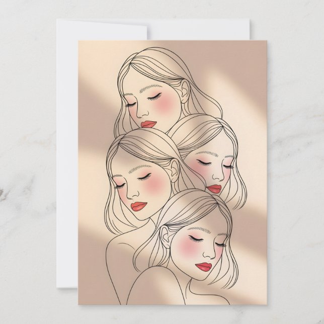 Convites Dreamy Female Faces Print, Closed Eyes, Calming (Frente)