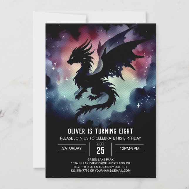Convites Dreamy Fiery Dragon Aniversário Personalizável (Frente)