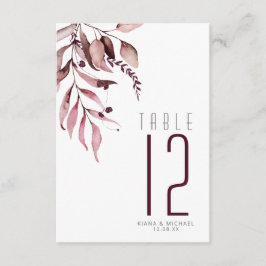 Convites Dreamy Foliage Table Number Burgundy ID817