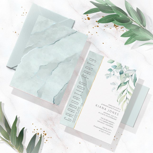 Convites Dreamy Greenery Graduation Green/Blue ID911 (Criador carregado)