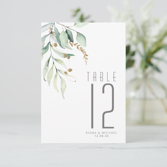 Convites Dreamy Greenery Table Number Green/Blue ID817 (Em pé/Frente)