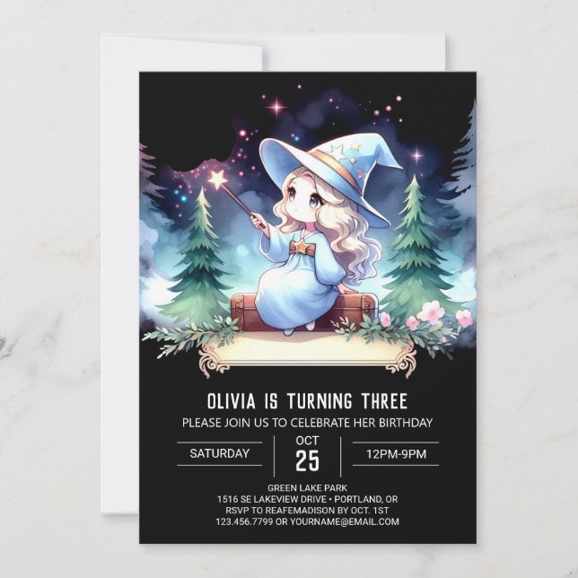 Convites Dreamy Magic Wizard Birthday (Frente)