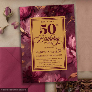 Convites Dreamy marsala esfrega ouro floral 50 anos