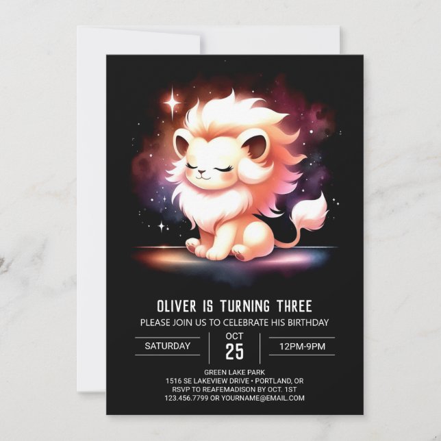 Convites Dreamy Minimalist Lion Birthday (Frente)