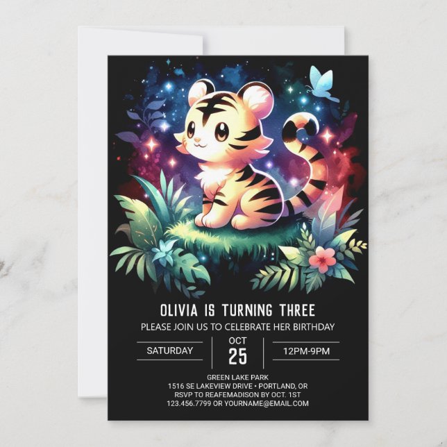 Convites Dreamy Minimalist Tiger Birthday (Frente)