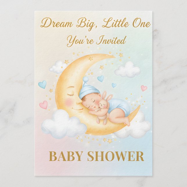 Convites Dreamy Moon Baby Shower Invitation - Sleeping Baby (Frente)