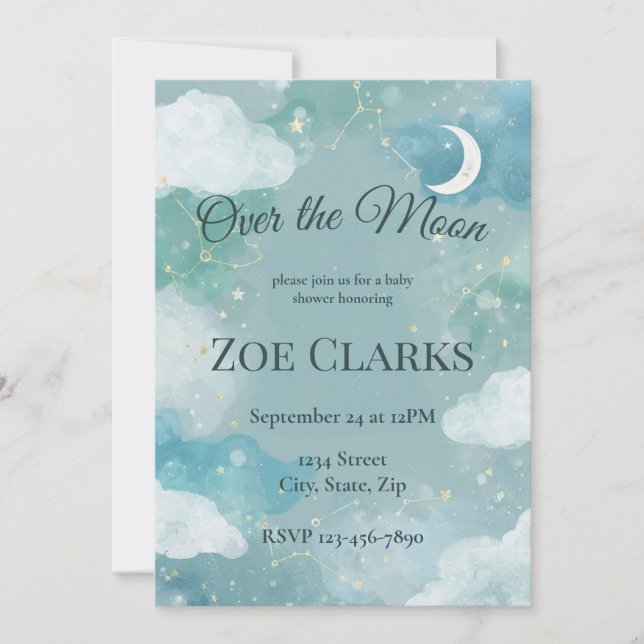 Convites Dreamy Night Sky Baby Boy Shower Invitation (Frente)