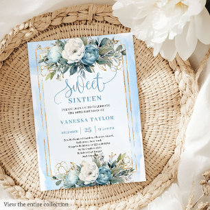 Convites Dreamy Pastel Blue Floral Sweet Dezesseis 16