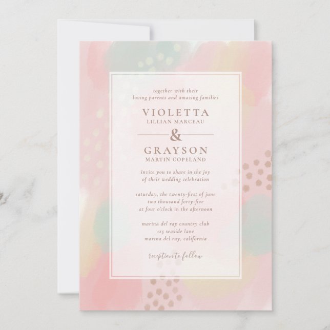 Convites Dreamy Pastel Modern Art Wedding (Frente)