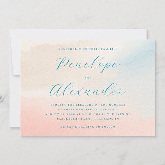 Convites Dreamy Pastel Watercolor Wedding Invitation (Frente)