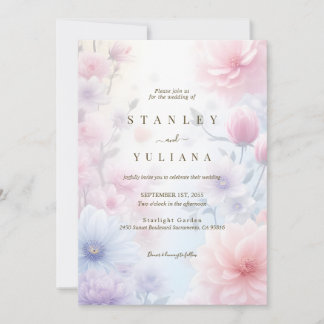 Convites Dreamy Pink Blue Watercolor Fantasy Floral Fine