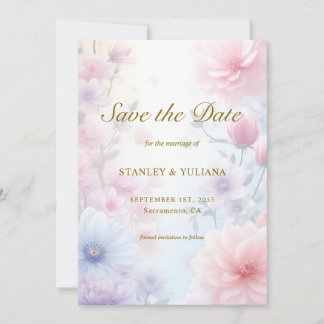 Convites Dreamy Pink Blue Watercolor Fantasy Floral Fine