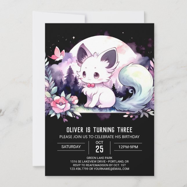 Convites Dreamy Printable Cat Birthday (Frente)