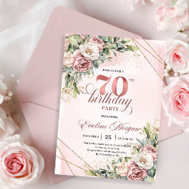 Convites Dreamy Rose Gold Floral Greenery 70th Birthday