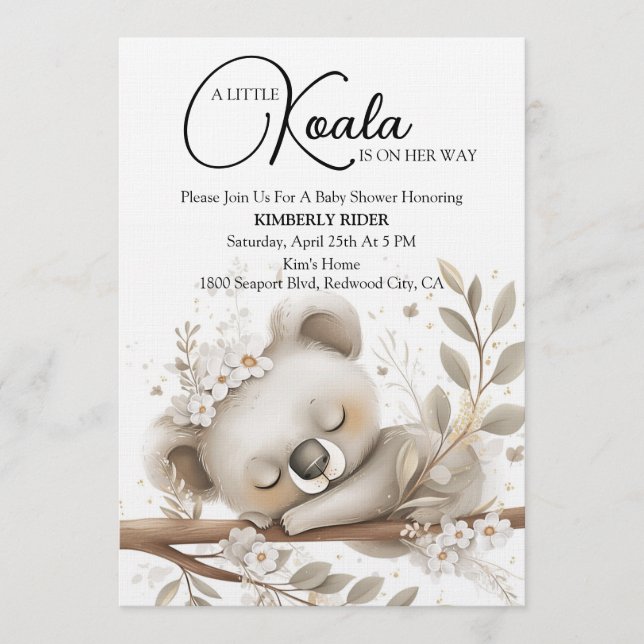 Convites Dreamy Sleeping Koala (Frente)
