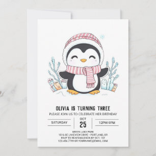Convites Dreamy Snowflake Penguin Digital Birthday