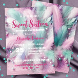 Convites Dreamy Soft Pastel Feather Sweet 16 Aniversário<br><div class="desc">Apresentamos o nosso sonho e caprichoso 16 convite. O design apresenta penas macios e pastéis em tons de rosa, lavanda, chalé e branco delicadamente espalhados por um fundo rosa cintilante. As penas, juntamente com a reluzente reluz e as pérolas brilhantes, evocam uma sensação de magia e celebração, fazer-a uma escolha...</div>