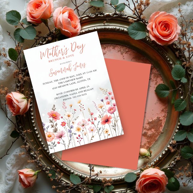Convites Dreamy Spring Mothers Day Wildflowers Floral (Dreamy Spring Wildflower Garden Floral Watercolor Effect Mother’s Day Brunch Invitation.)