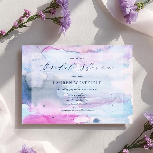 Convites Dreamy Spring Pink & Navy Bridal Shower Invitation (Criador carregado)