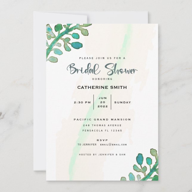 Convites Dreamy Watercolor Chá de panela Greenery (Frente)