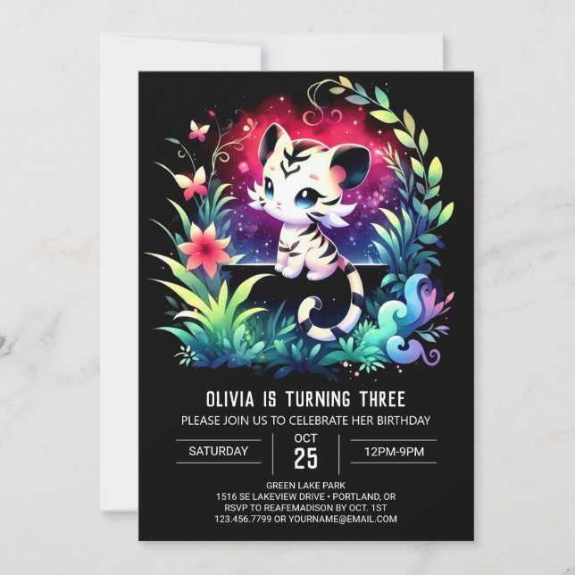 Convites Dreamy Watercolor Tiger Birthday (Frente)