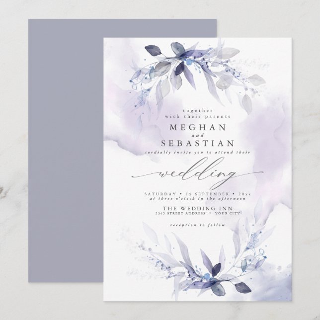 Convites Dreamy Wedding Watercolor Lilac (Frente/Verso)