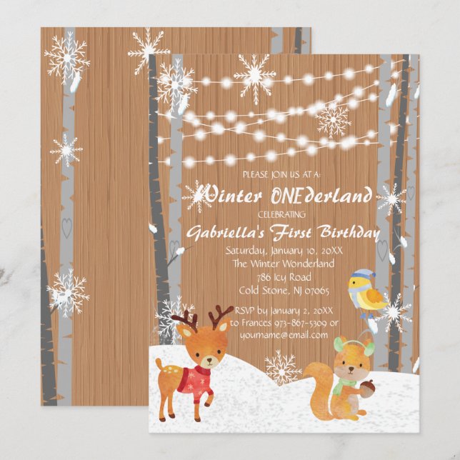 Convites Dreamy Woodland Forest ONEderland Birthday (Frente/Verso)